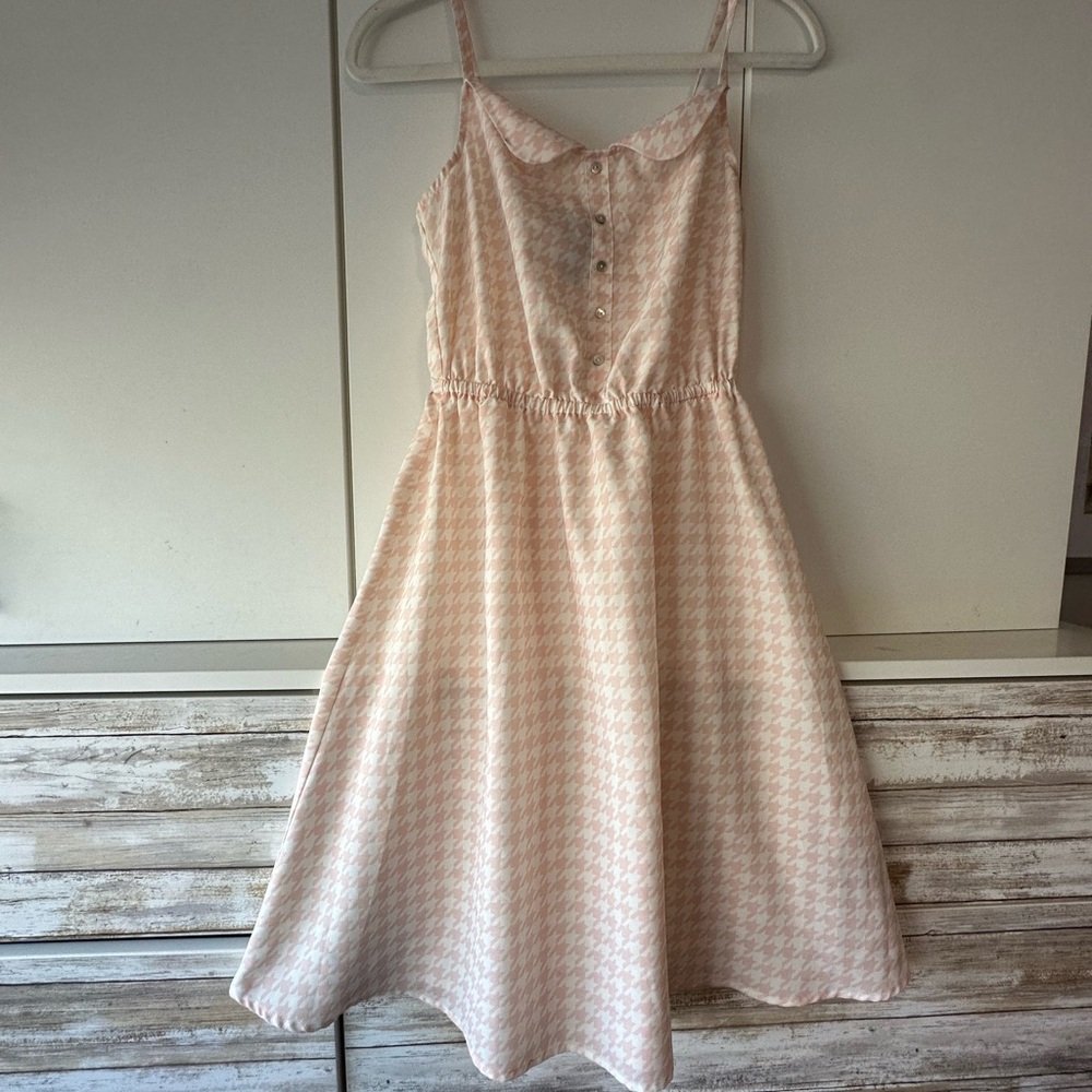 🎀 Kardashian Kollection XS Blush Pink Houndstooth Fit & Flare Midi Dress